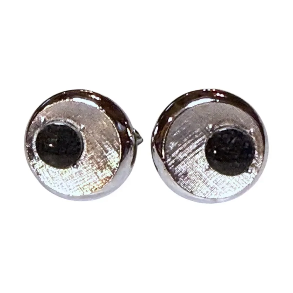Vintage Swank Cufflinks Mens Silver Tone MCM Speckled Dark Glass Jewel